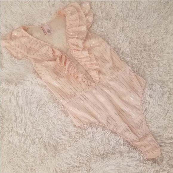 Victoria's Secret Pink Gold Metallic Stripe Bodysuit Small - Picture 6 of 14